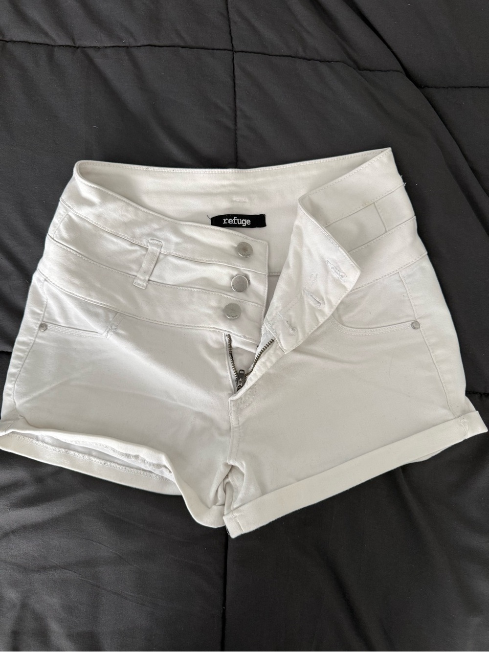 refuge High-Waist White Cuffed Denim Shorts